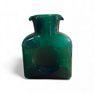 Vintage Blenko Emerald Green Hand Blown Glass Double Spout Water Carafe 384